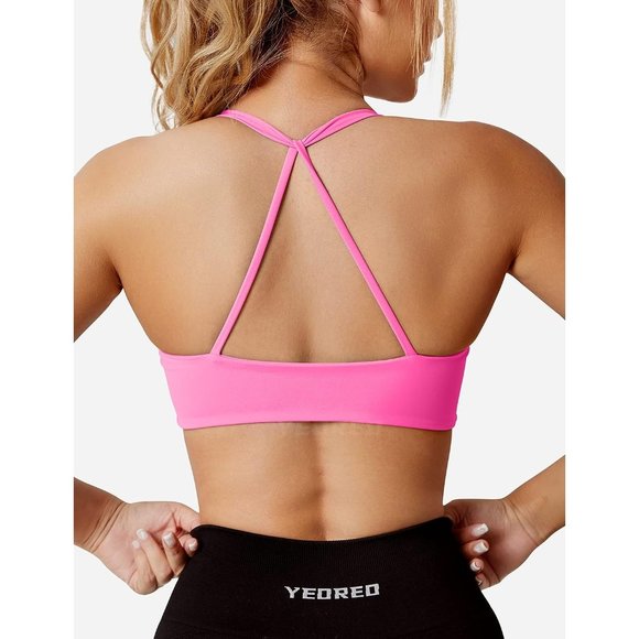 Women Sports Bra Padded Criss Cross Back Low Tank Tops - Picture 3 of 6